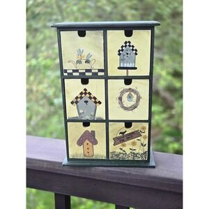 Hand‎ Painted Birdhouse 6 Drawer Cabinet Organizer Whimsical Farmhouse Decor